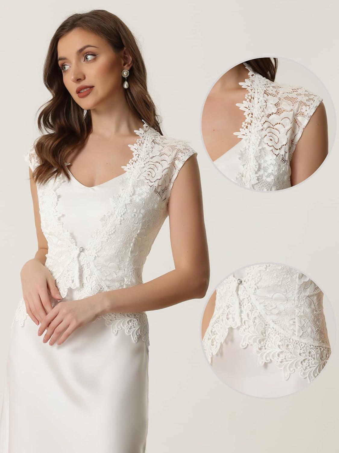 imageAllegra K Floral Lace Shrug for Womens Wedding Guest Cap Sleeve Formal Sheer Bolero CardiganWhite