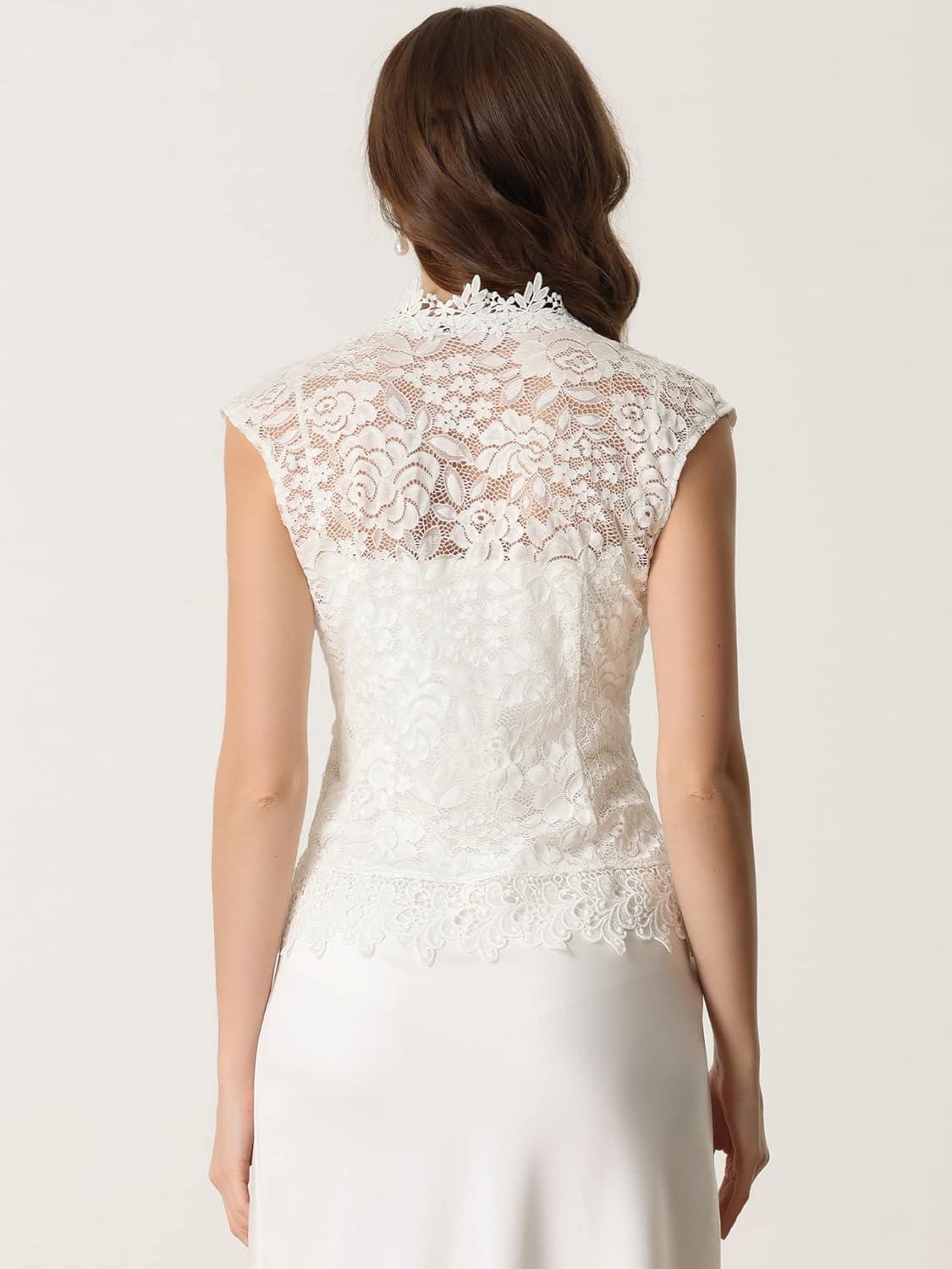imageAllegra K Floral Lace Shrug for Womens Wedding Guest Cap Sleeve Formal Sheer Bolero CardiganWhite
