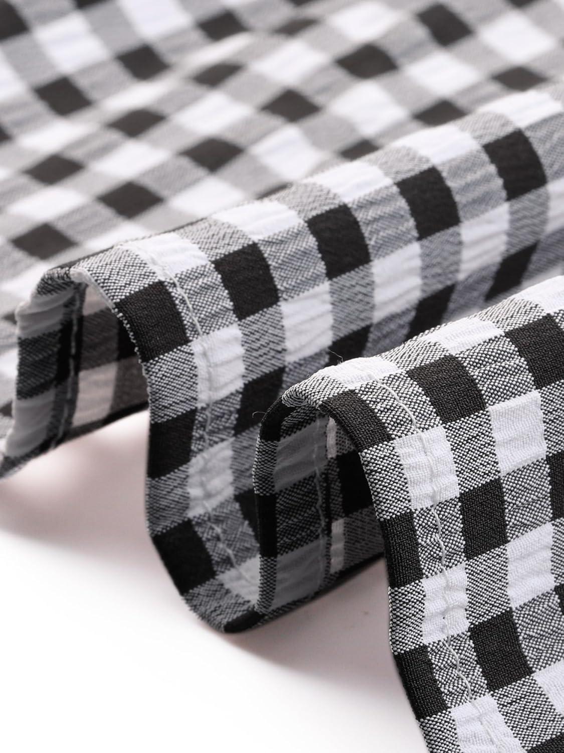 imageAllegra K Summer Dress for Women Gingham Short Sleeve Plaid Dresses Crewneck Loose Babydoll Casual Tiered DressesBlack