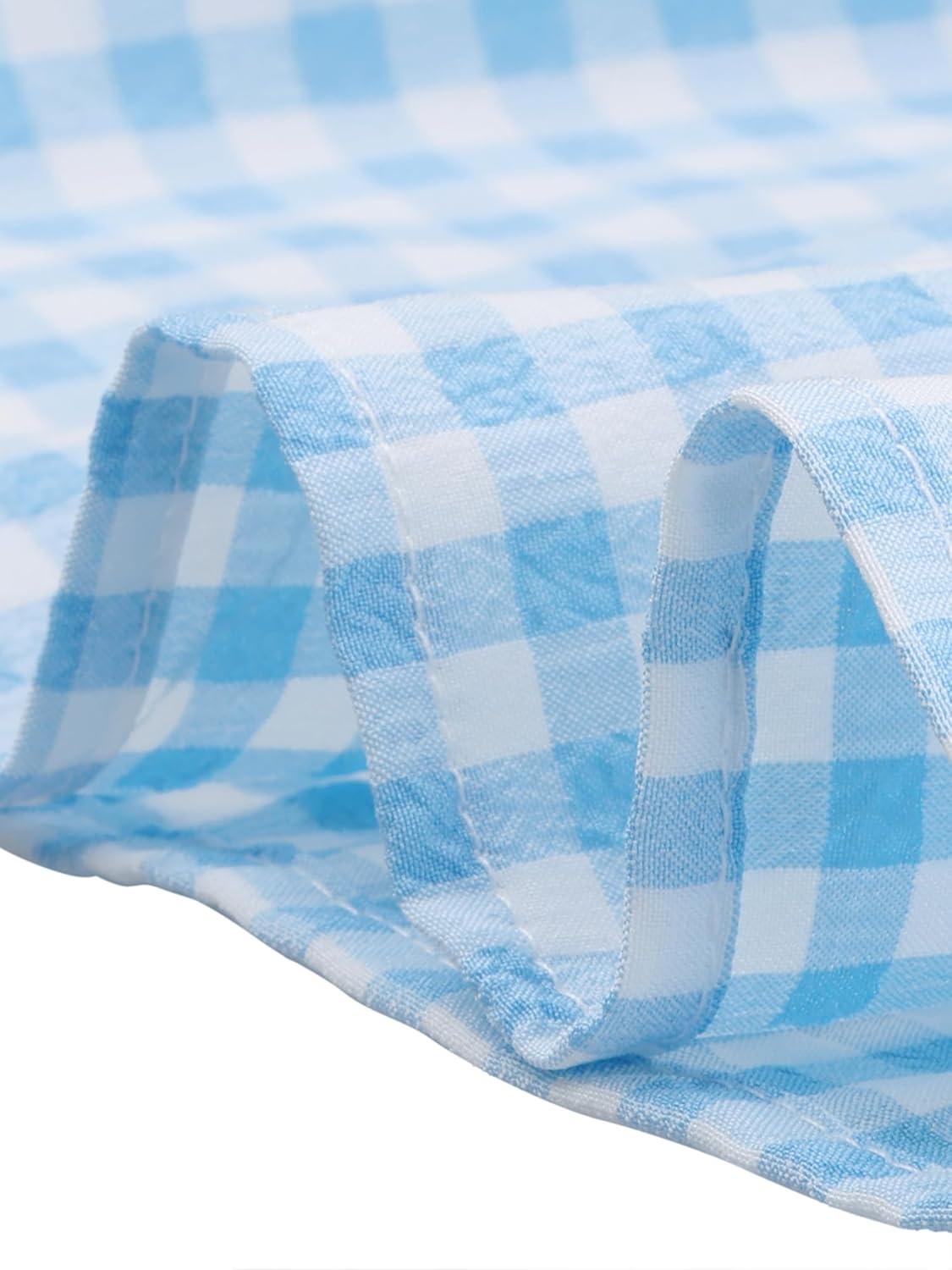 imageAllegra K Summer Dress for Women Gingham Short Sleeve Plaid Dresses Crewneck Loose Babydoll Casual Tiered DressesBlue