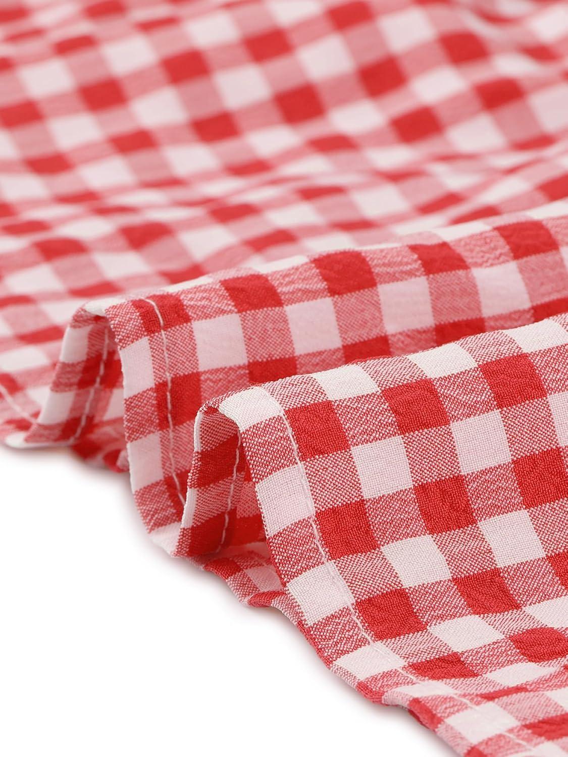 imageAllegra K Summer Dress for Women Gingham Short Sleeve Plaid Dresses Crewneck Loose Babydoll Casual Tiered DressesRed