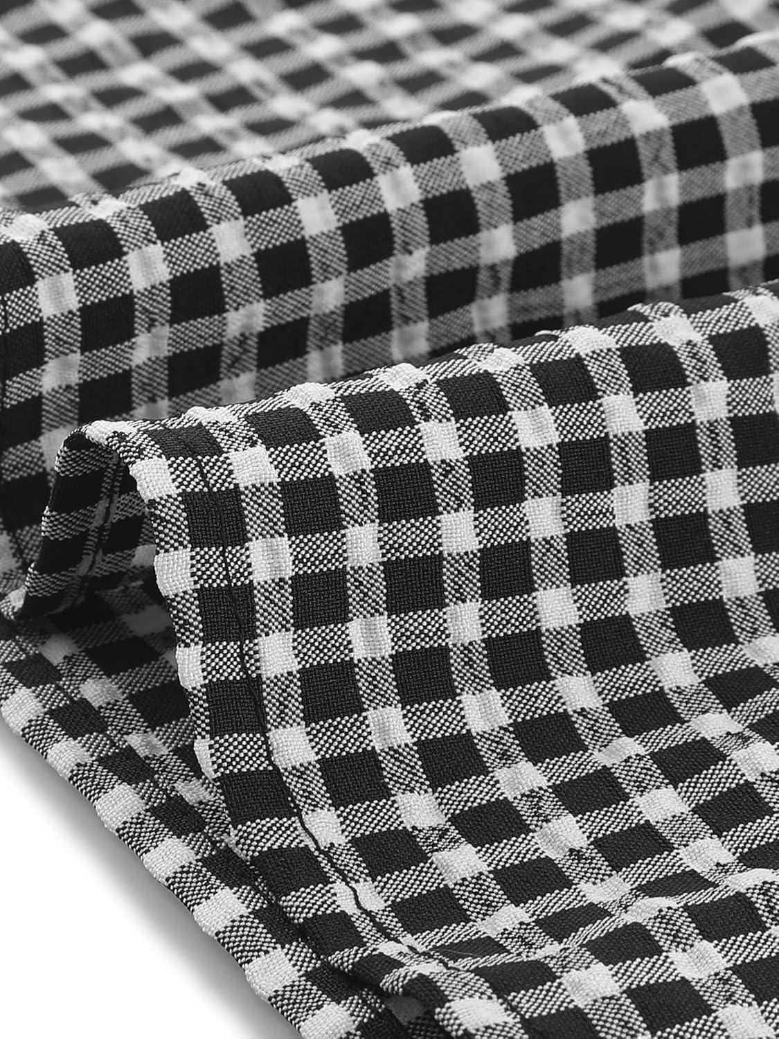 imageAllegra K Womens 1950s Round Collar Short Sleeve Gingham TopsBlack