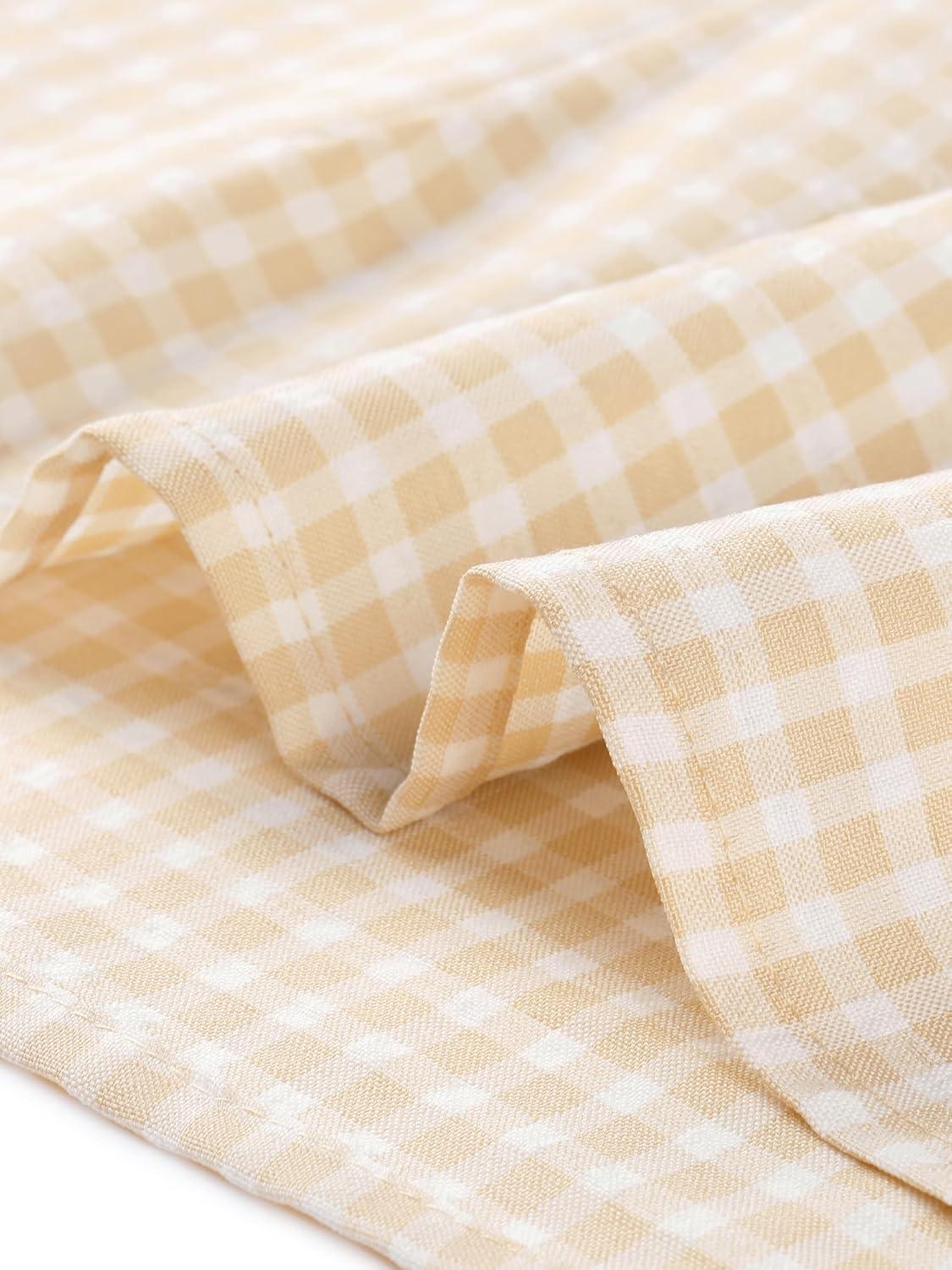 imageAllegra K Womens 1950s Round Collar Short Sleeve Gingham TopsLight Yellow