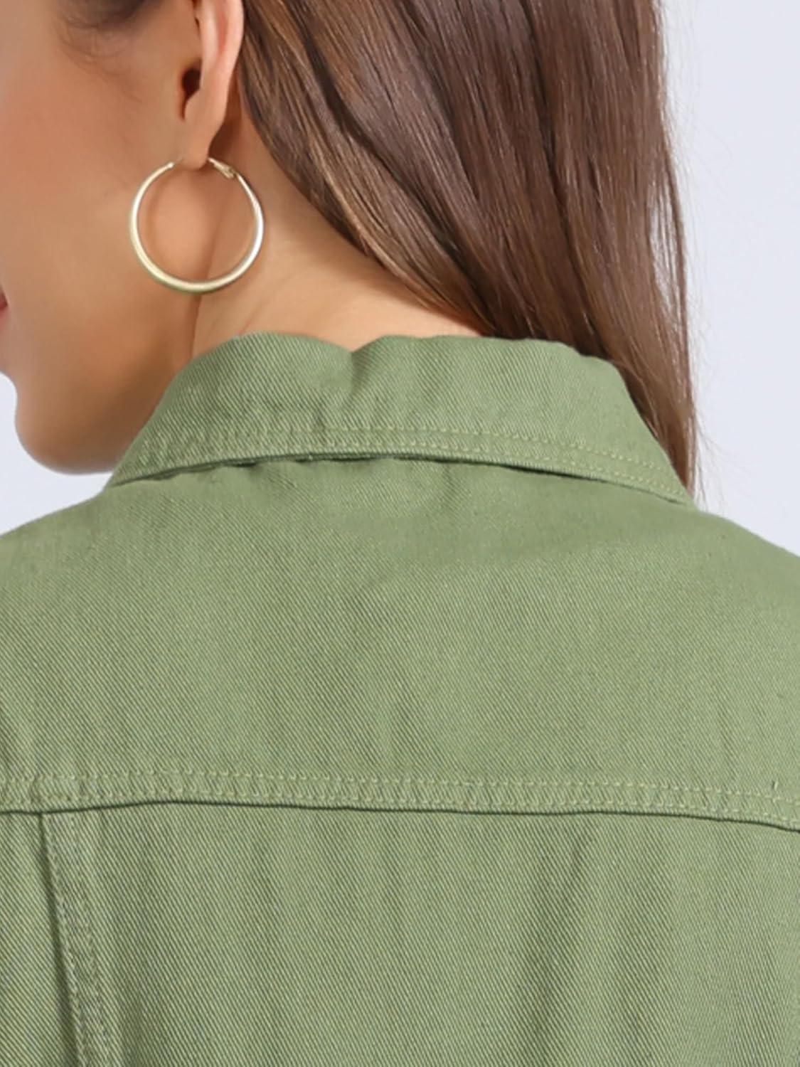 imageAllegra K Womens Buttoned Washed Denim Vest Jacket W Chest Flap PocketsBean Green