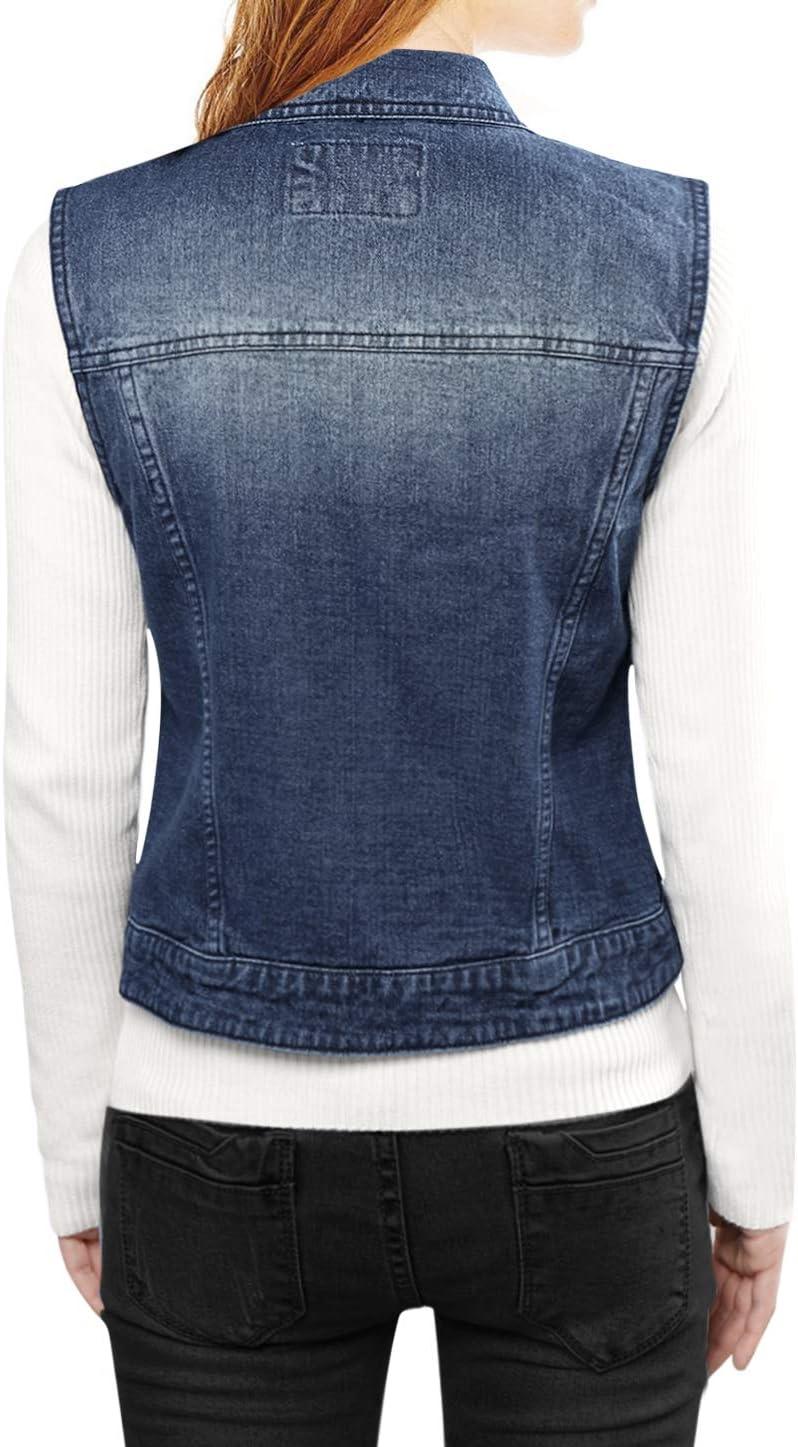 imageAllegra K Womens Buttoned Washed Denim Vest Jacket W Chest Flap PocketsDark Blue