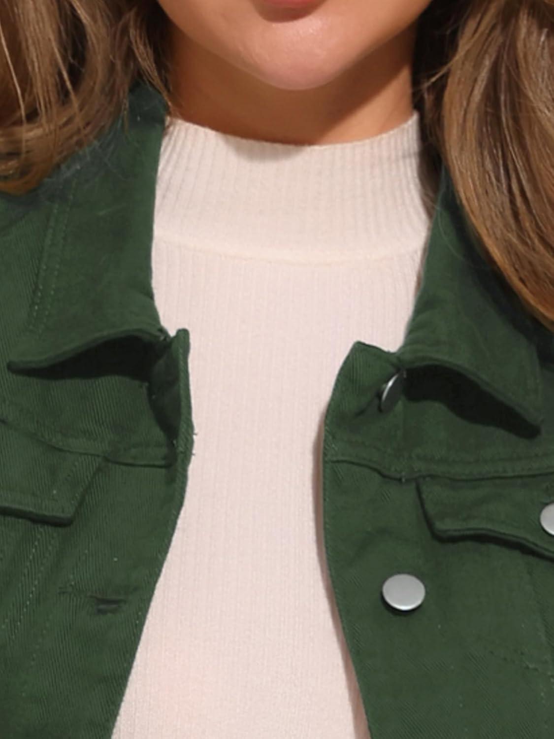 imageAllegra K Womens Buttoned Washed Denim Vest Jacket W Chest Flap PocketsDark Green