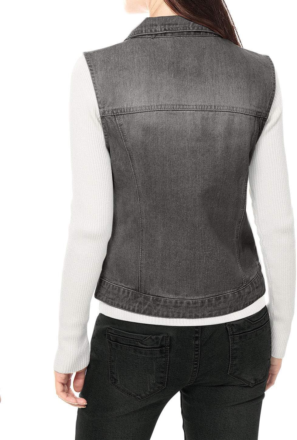 imageAllegra K Womens Buttoned Washed Denim Vest Jacket W Chest Flap PocketsGray