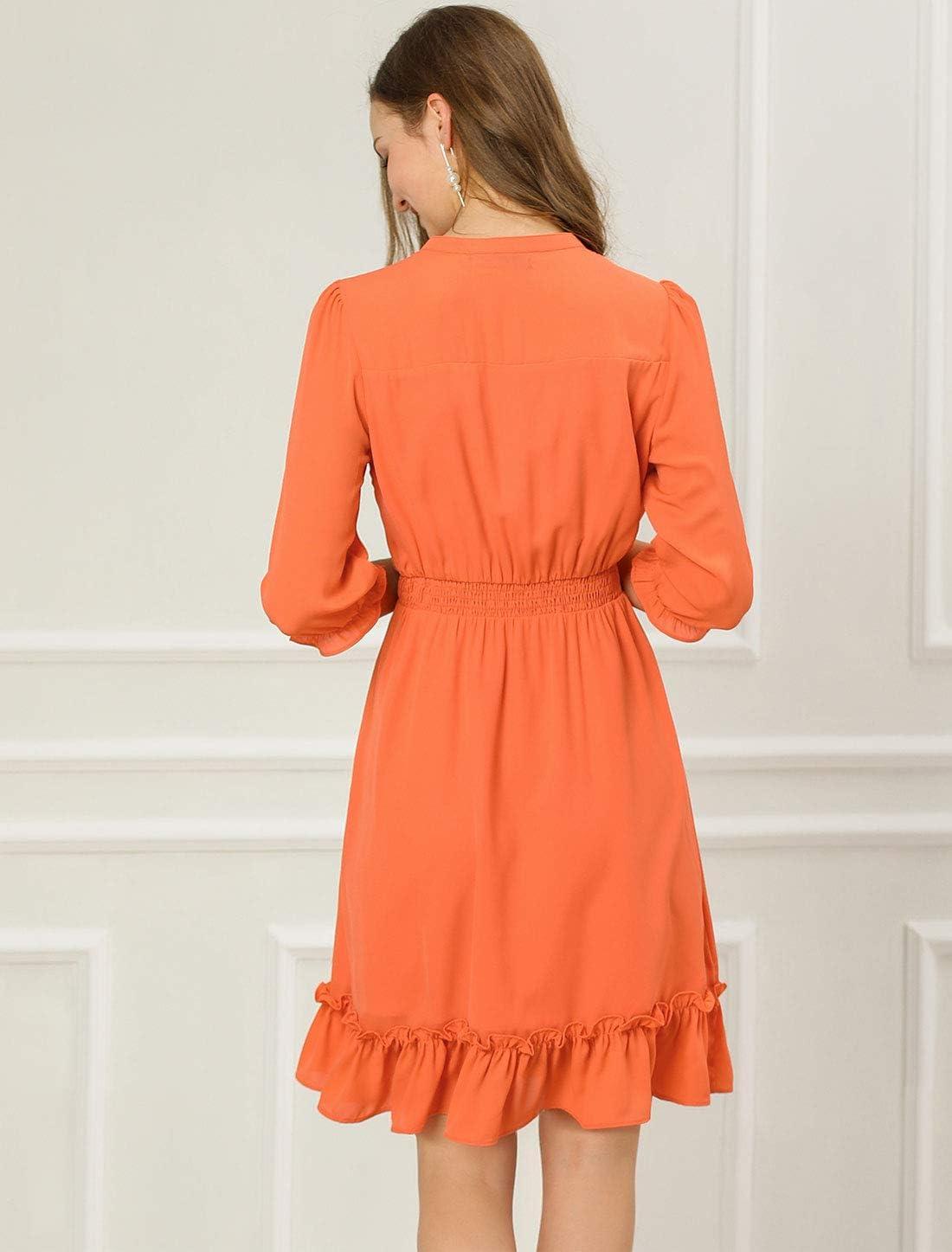 imageAllegra K Womens Casual Dresses 34 Sleeve Summer Boho Chiffon Wedding Guest DressOrange