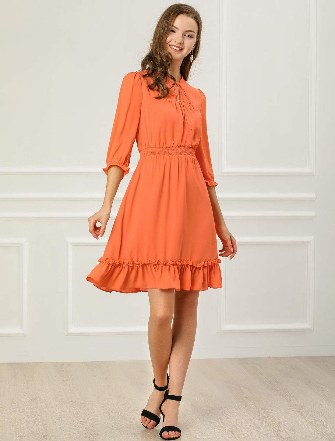 imageAllegra K Womens Casual Dresses 34 Sleeve Summer Boho Chiffon Wedding Guest DressOrange