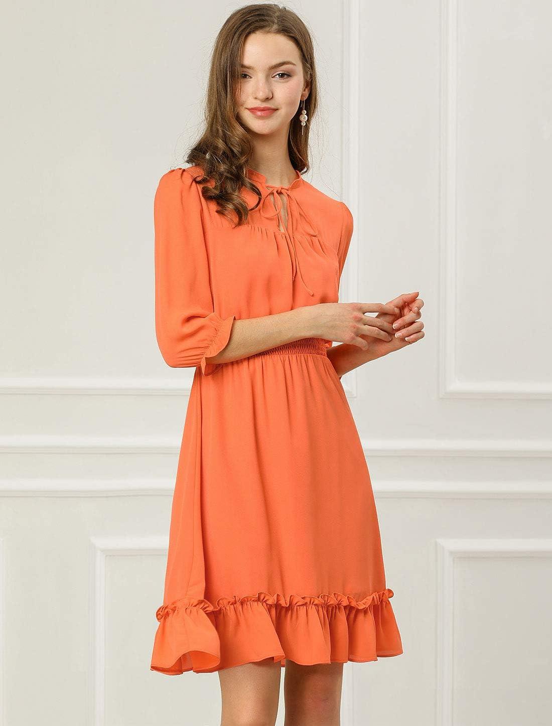 imageAllegra K Womens Casual Dresses 34 Sleeve Summer Boho Chiffon Wedding Guest DressOrange