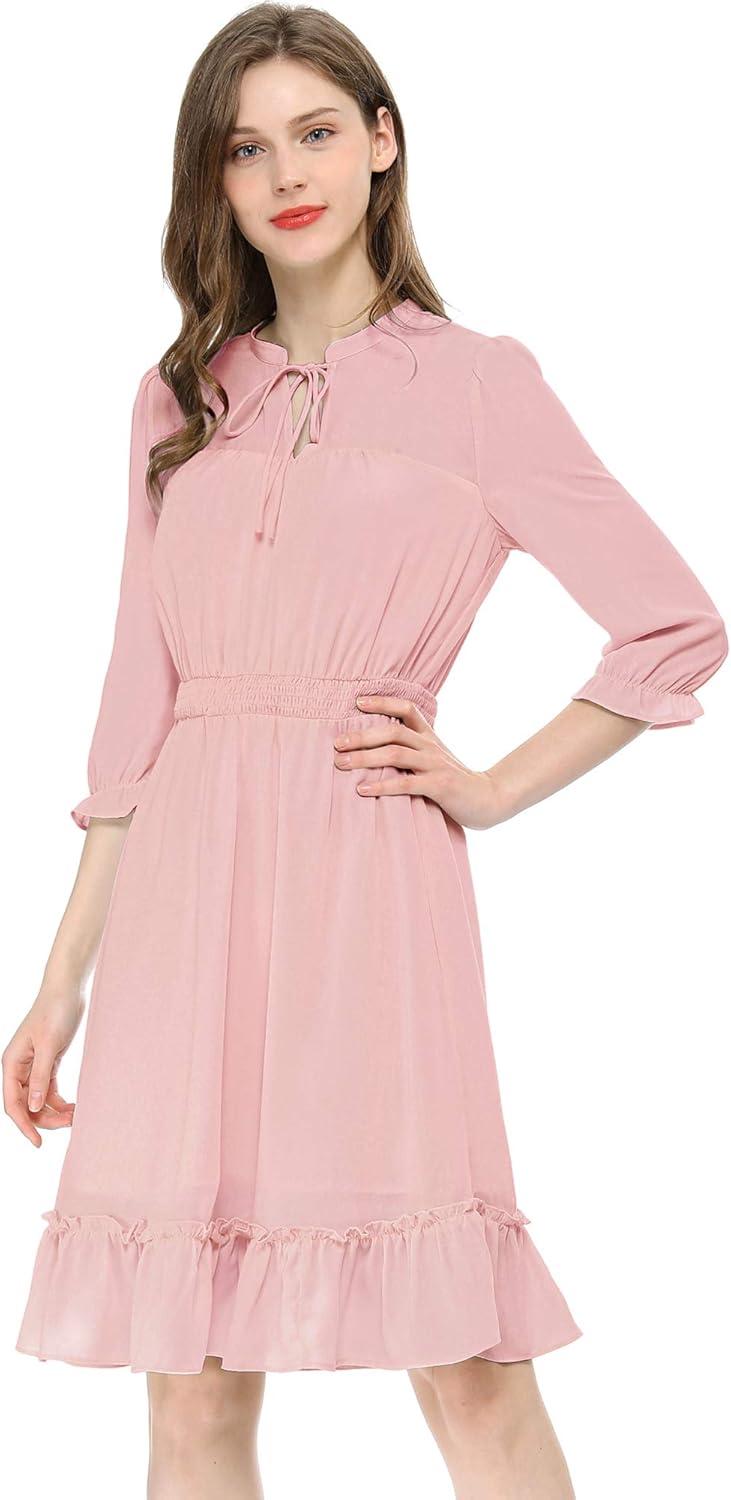imageAllegra K Womens Casual Dresses 34 Sleeve Summer Boho Chiffon Wedding Guest DressPink