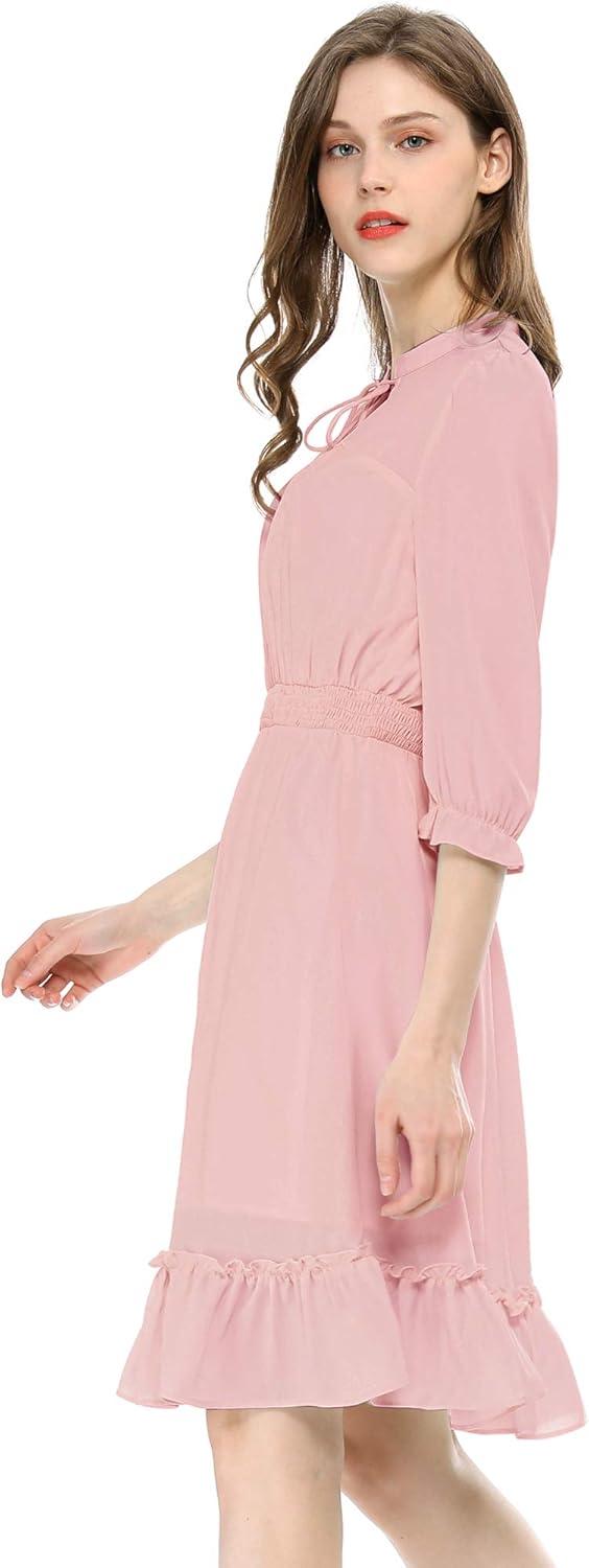 imageAllegra K Womens Casual Dresses 34 Sleeve Summer Boho Chiffon Wedding Guest DressPink