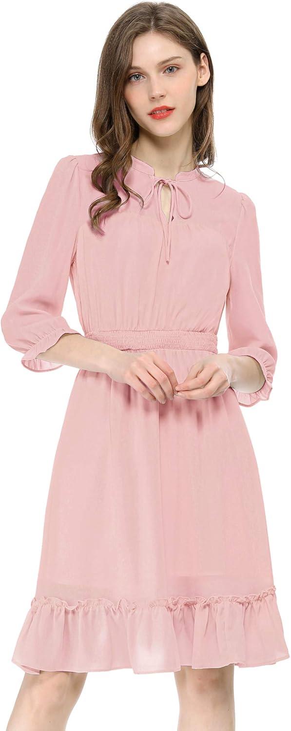 imageAllegra K Womens Casual Dresses 34 Sleeve Summer Boho Chiffon Wedding Guest DressPink