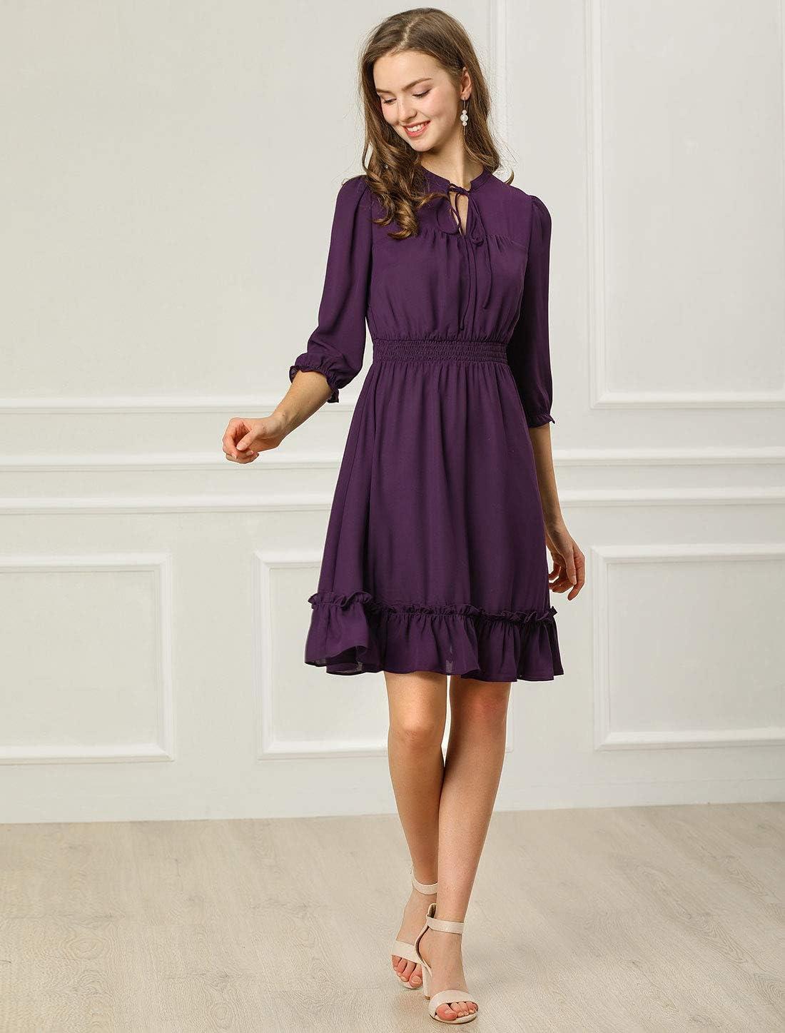 imageAllegra K Womens Casual Dresses 34 Sleeve Summer Boho Chiffon Wedding Guest DressPurple