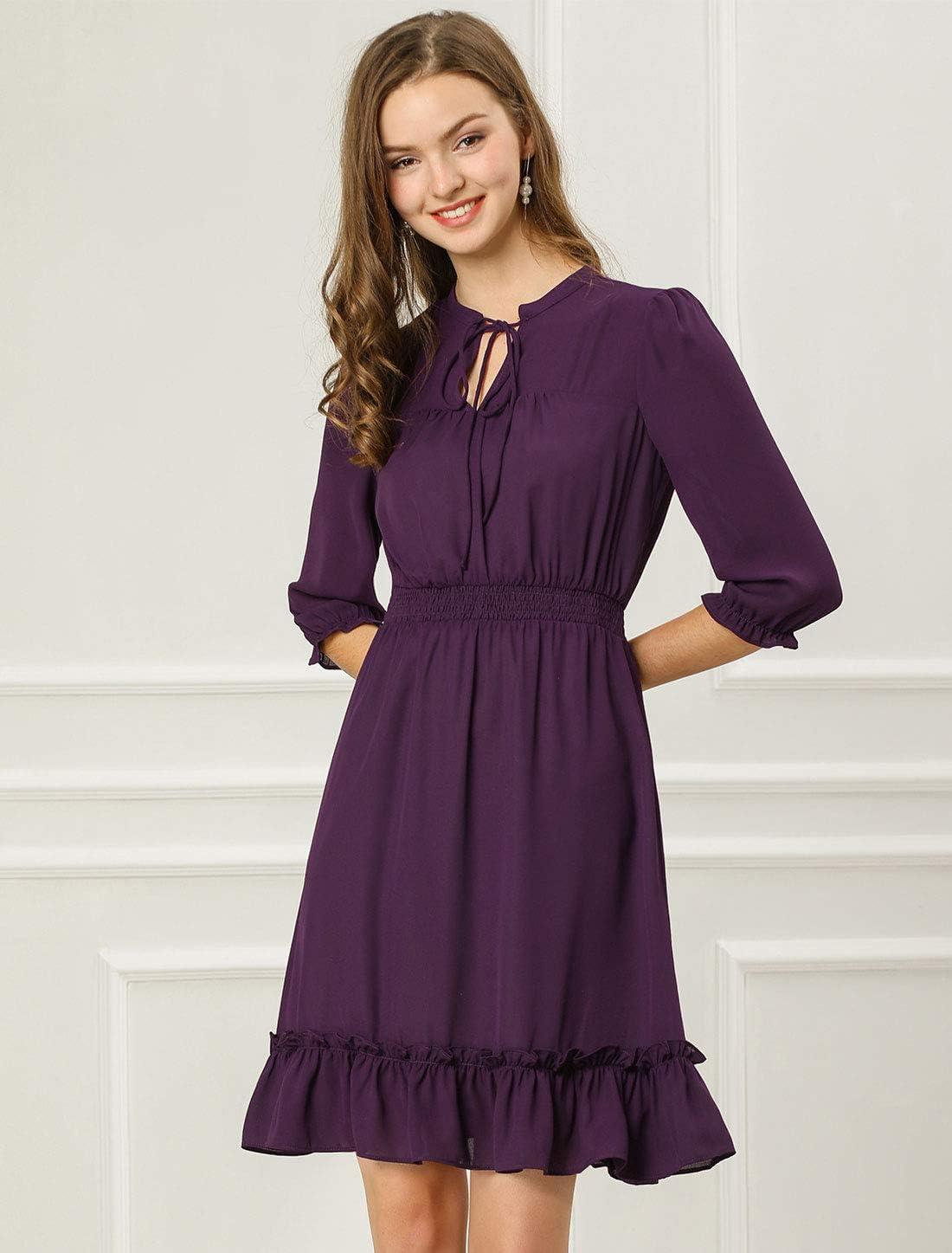 imageAllegra K Womens Casual Dresses 34 Sleeve Summer Boho Chiffon Wedding Guest DressPurple