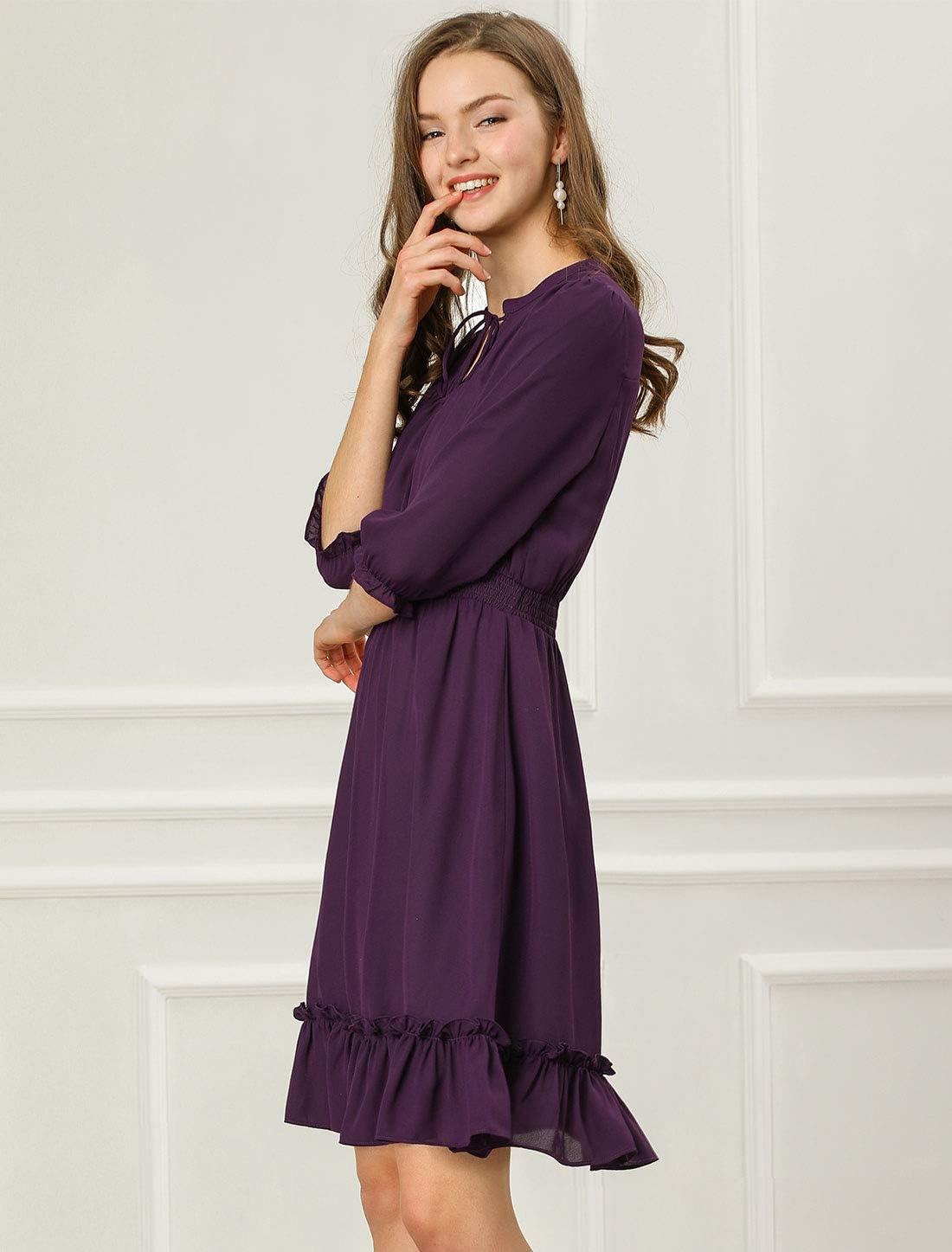 imageAllegra K Womens Casual Dresses 34 Sleeve Summer Boho Chiffon Wedding Guest DressPurple