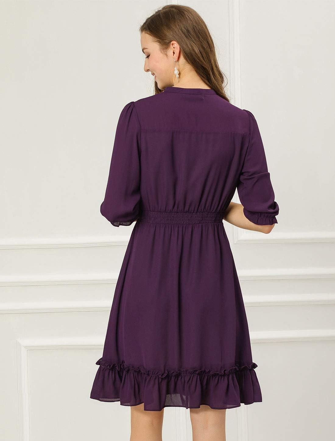 imageAllegra K Womens Casual Dresses 34 Sleeve Summer Boho Chiffon Wedding Guest DressPurple