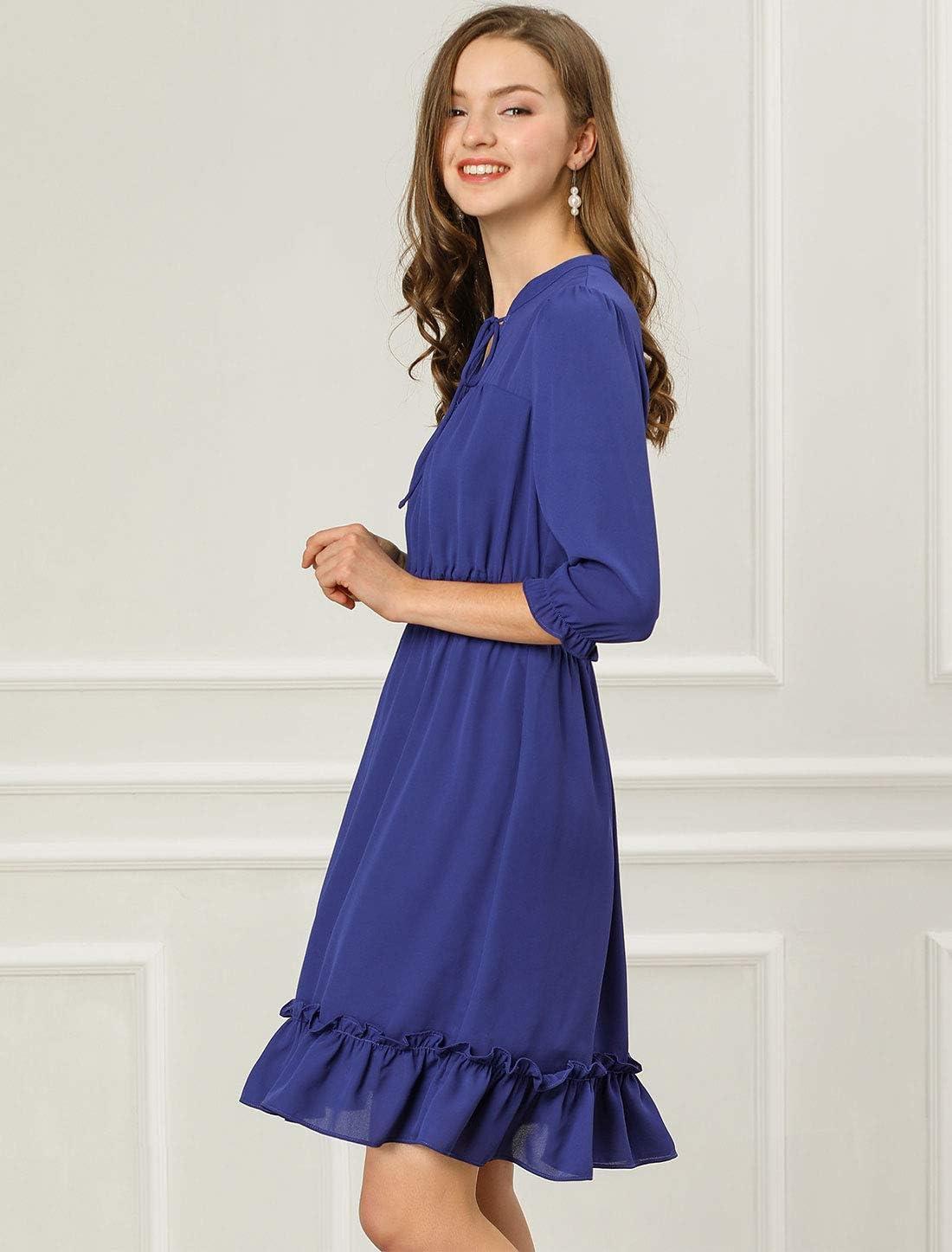 imageAllegra K Womens Casual Dresses 34 Sleeve Summer Boho Chiffon Wedding Guest DressRoyal Blue