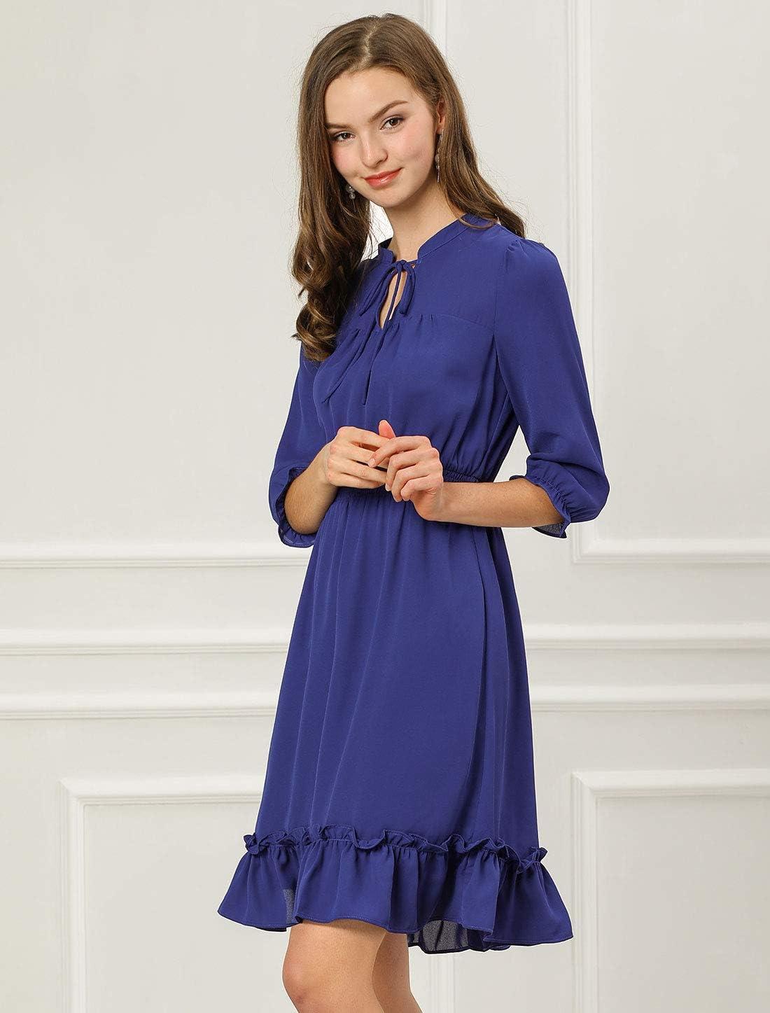 imageAllegra K Womens Casual Dresses 34 Sleeve Summer Boho Chiffon Wedding Guest DressRoyal Blue