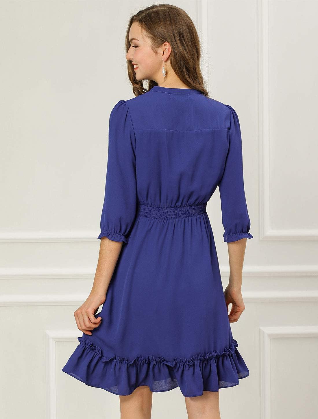 imageAllegra K Womens Casual Dresses 34 Sleeve Summer Boho Chiffon Wedding Guest DressRoyal Blue
