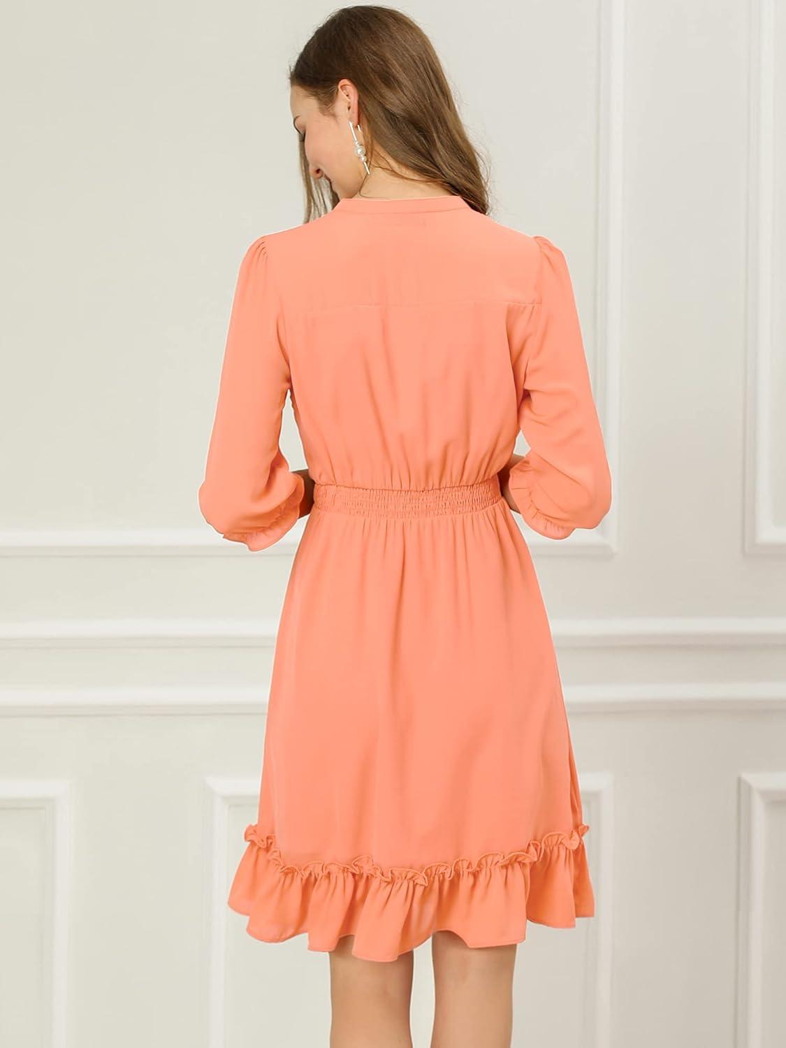 imageAllegra K Womens Casual Dresses 34 Sleeve Summer Boho Chiffon Wedding Guest DressSalmon