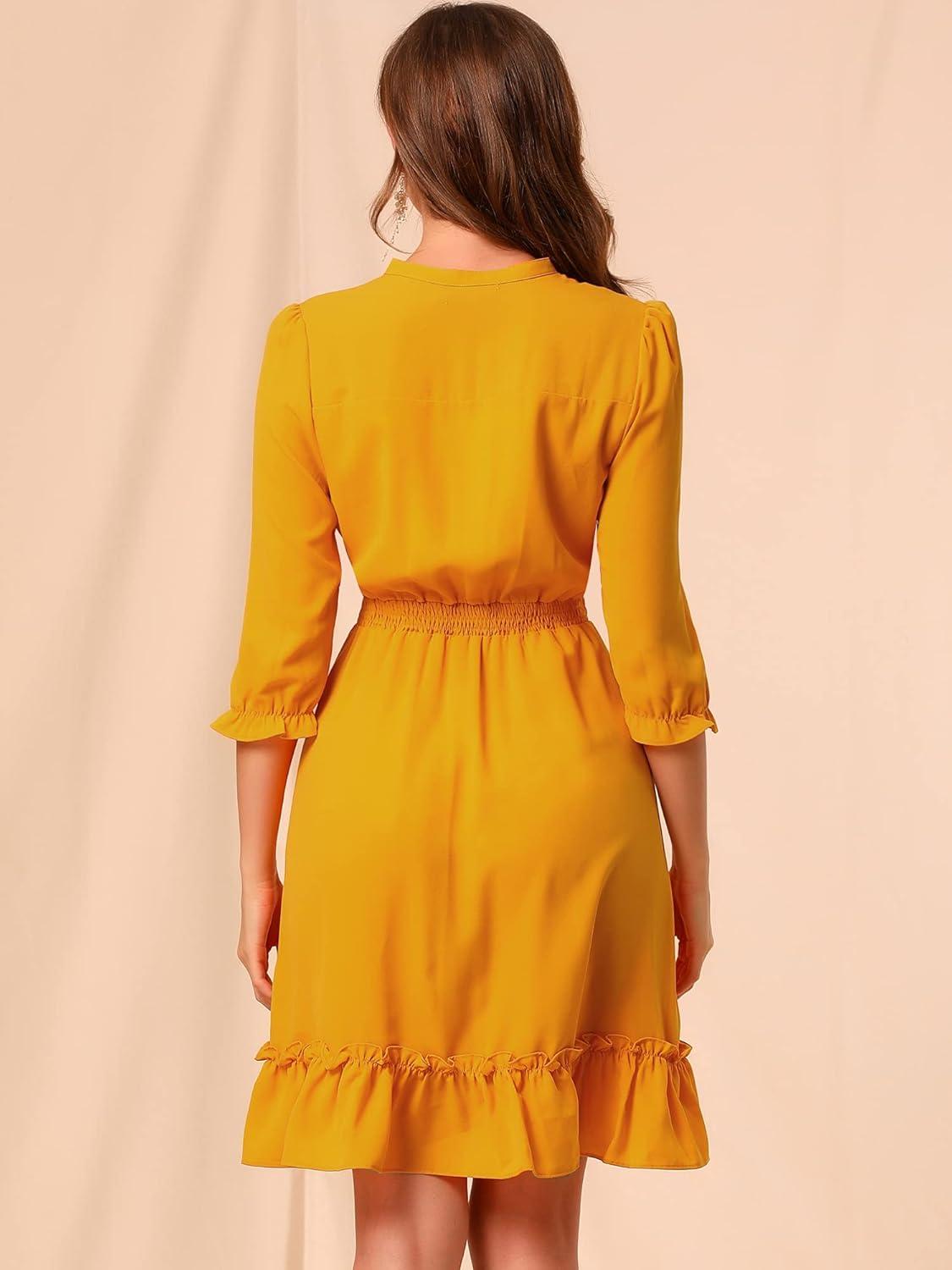 imageAllegra K Womens Casual Dresses 34 Sleeve Summer Boho Chiffon Wedding Guest DressYellow