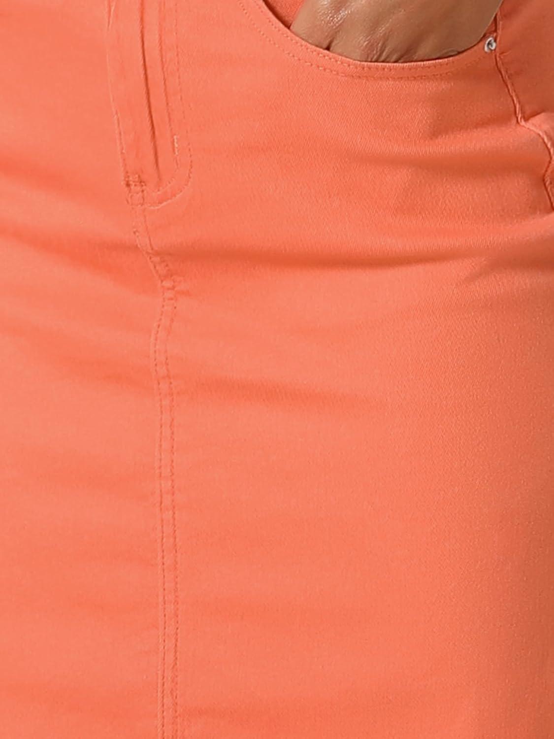 imageAllegra K Womens Casual Jean Skirt High Waist Back Slit Stretch Denim SkirtsRed Orange