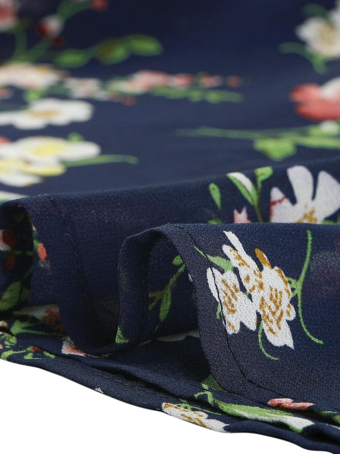imageAllegra K Womens Chiffon Floral Sexy Deep V Neck Tie Waist Bishop Sleeve Casual Wrap Midi DressDark Blue