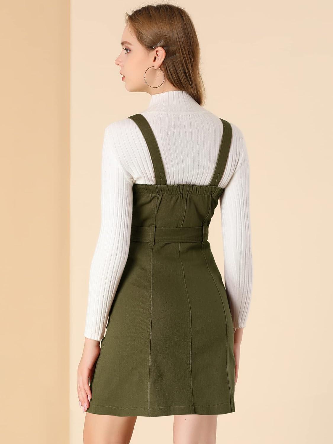 imageAllegra K Womens Classic Overall Dresses Adjustable Strap Pinafore Denim Jean DressArmy Green