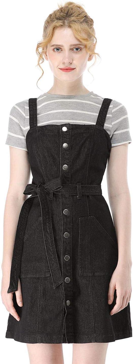 imageAllegra K Womens Classic Overall Dresses Adjustable Strap Pinafore Denim Jean DressBlack