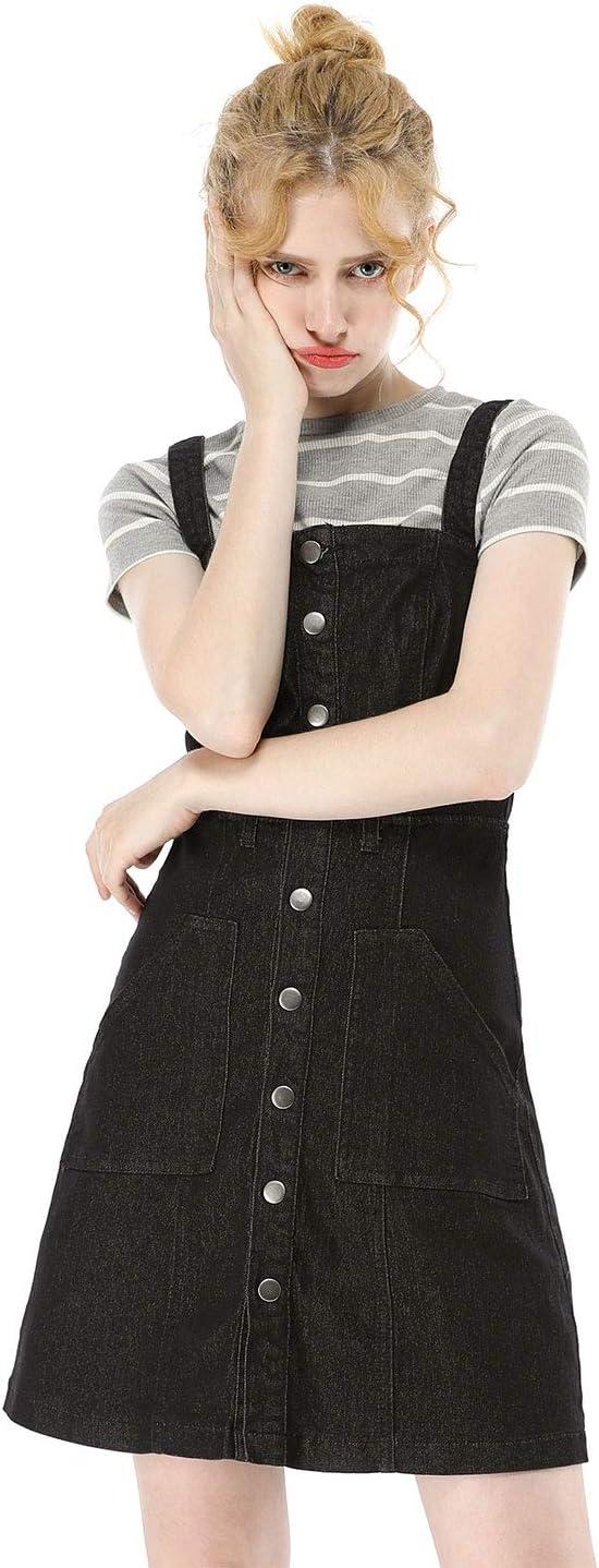 imageAllegra K Womens Classic Overall Dresses Adjustable Strap Pinafore Denim Jean DressBlack