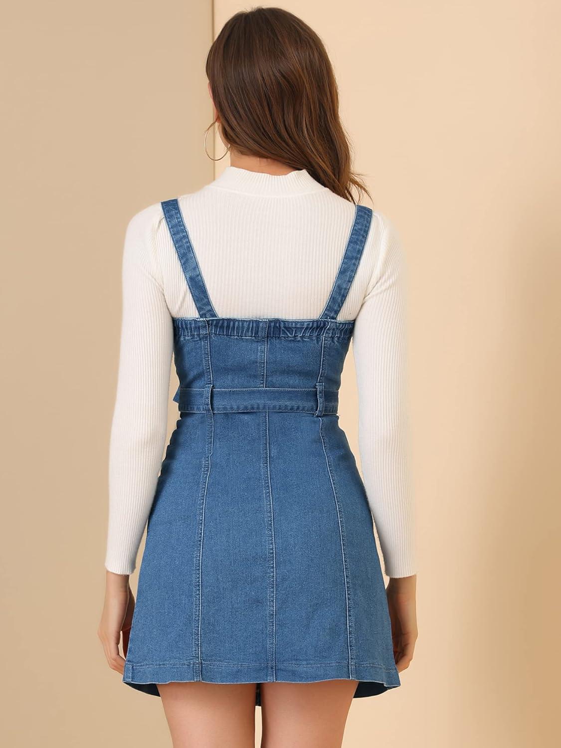 imageAllegra K Womens Classic Overall Dresses Adjustable Strap Pinafore Denim Jean DressBlue