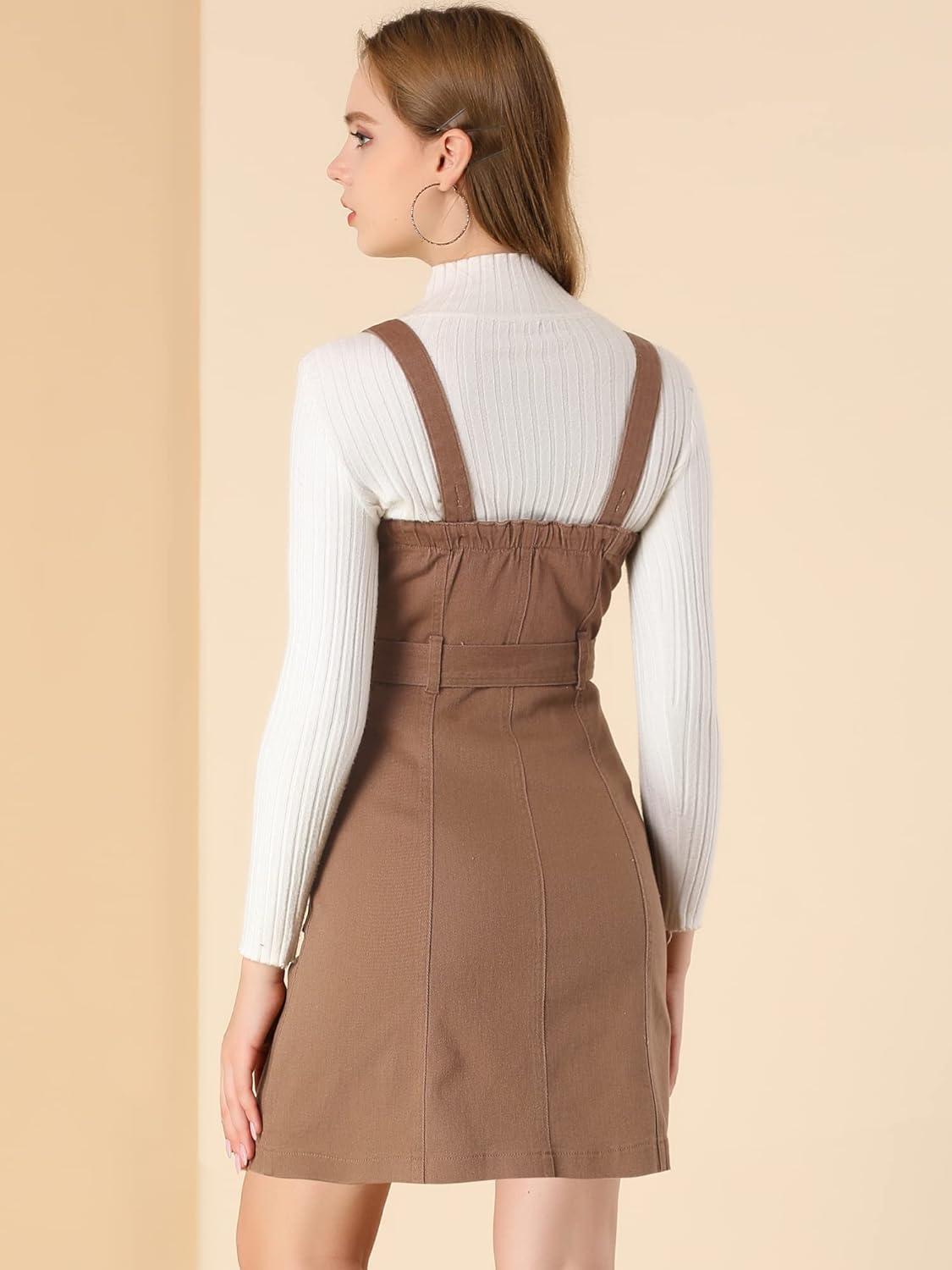 imageAllegra K Womens Classic Overall Dresses Adjustable Strap Pinafore Denim Jean DressBrown