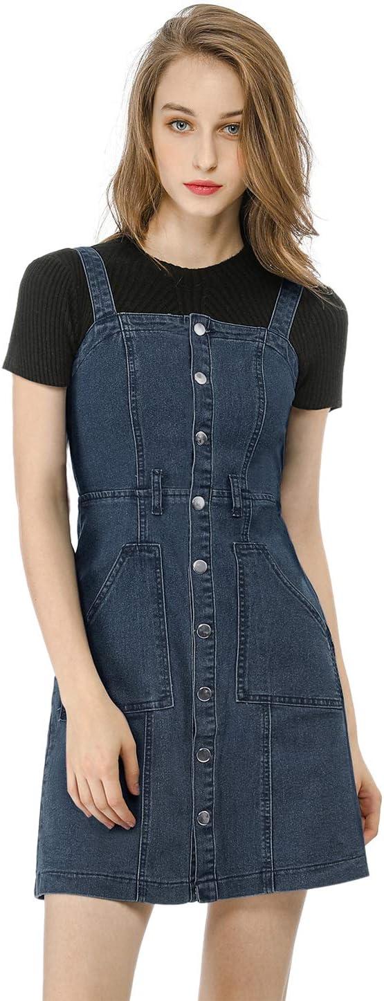 imageAllegra K Womens Classic Overall Dresses Adjustable Strap Pinafore Denim Jean DressDark Blue