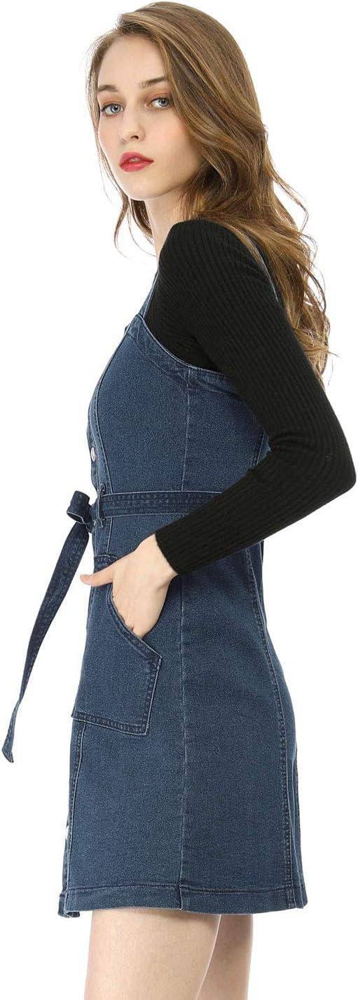 imageAllegra K Womens Classic Overall Dresses Adjustable Strap Pinafore Denim Jean DressDark Blue