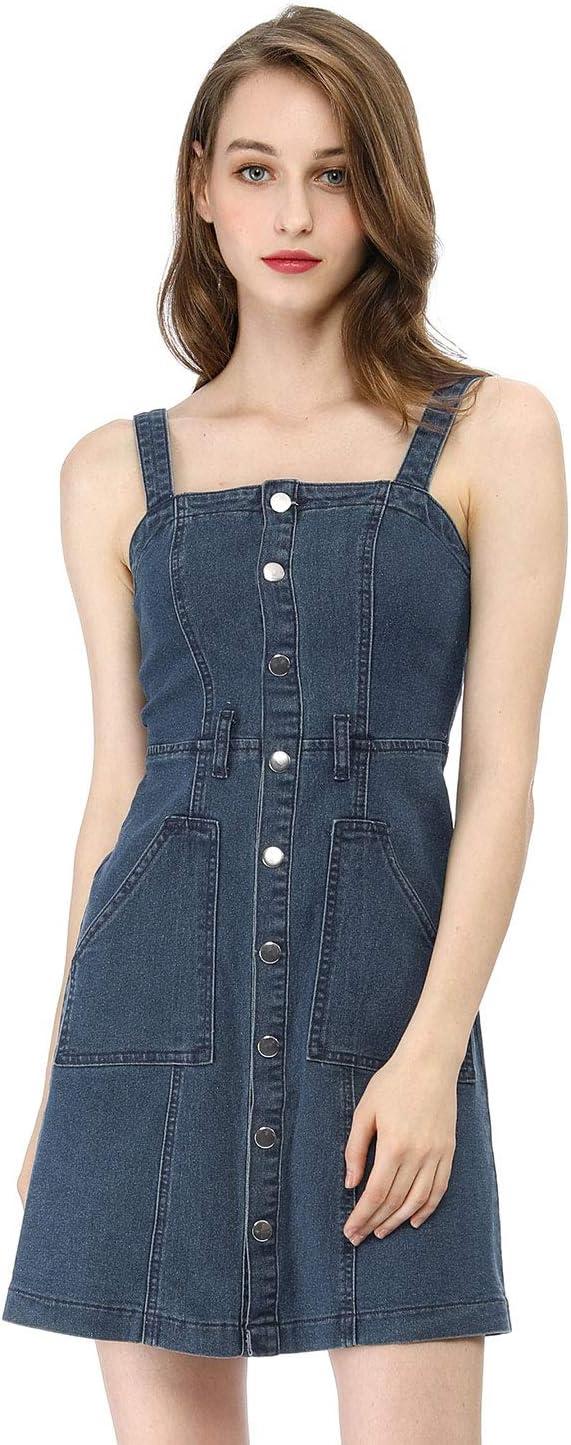 imageAllegra K Womens Classic Overall Dresses Adjustable Strap Pinafore Denim Jean DressDark Blue