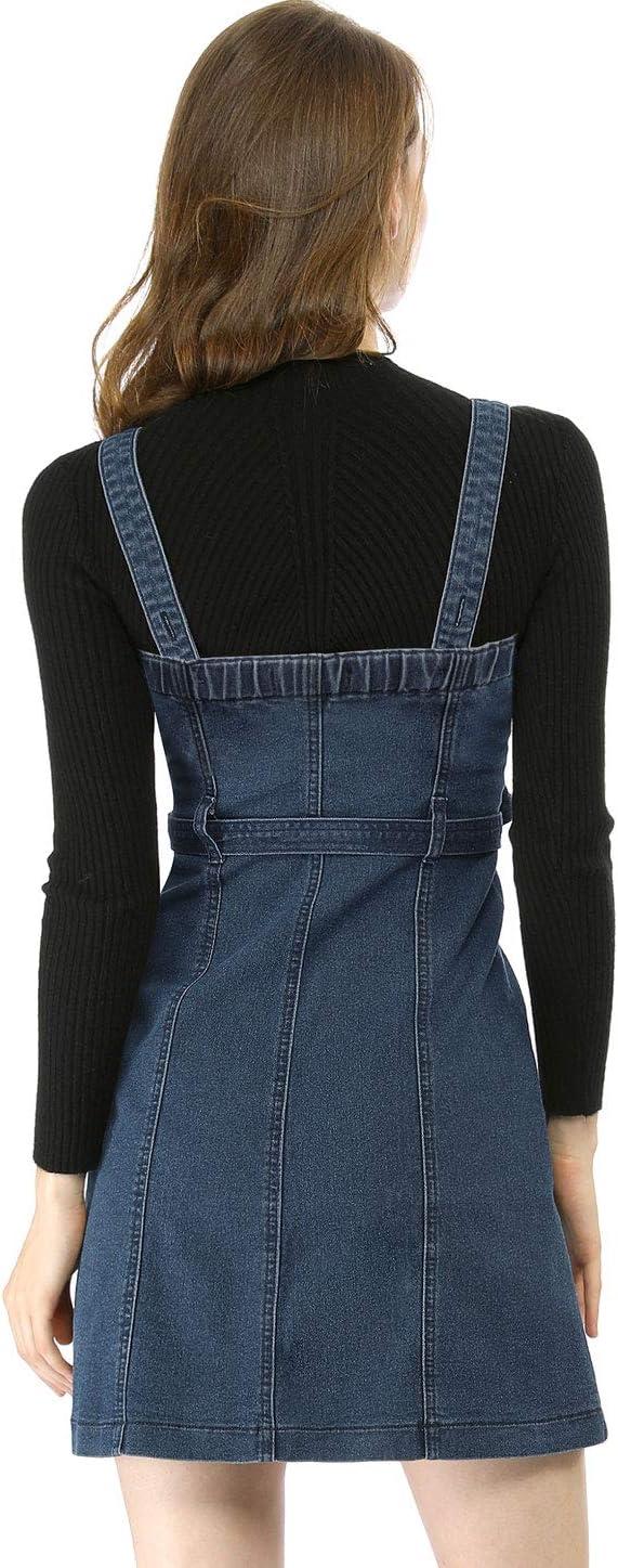imageAllegra K Womens Classic Overall Dresses Adjustable Strap Pinafore Denim Jean DressDark Blue