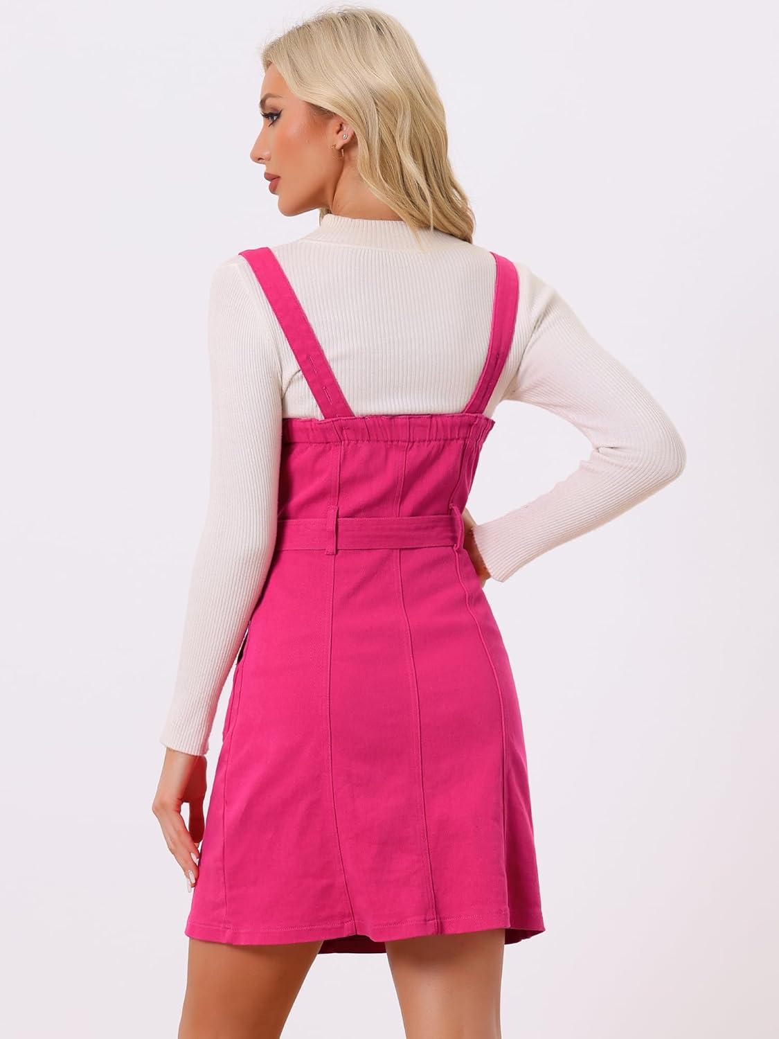 imageAllegra K Womens Classic Overall Dresses Adjustable Strap Pinafore Denim Jean DressHot Pink