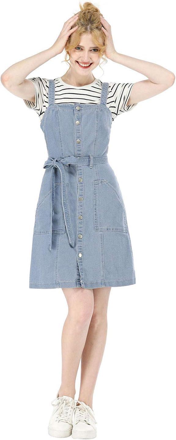 imageAllegra K Womens Classic Overall Dresses Adjustable Strap Pinafore Denim Jean DressLight Blue