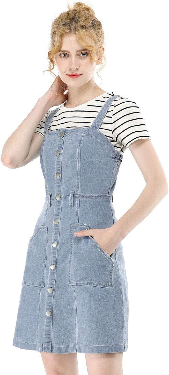 imageAllegra K Womens Classic Overall Dresses Adjustable Strap Pinafore Denim Jean DressLight Blue