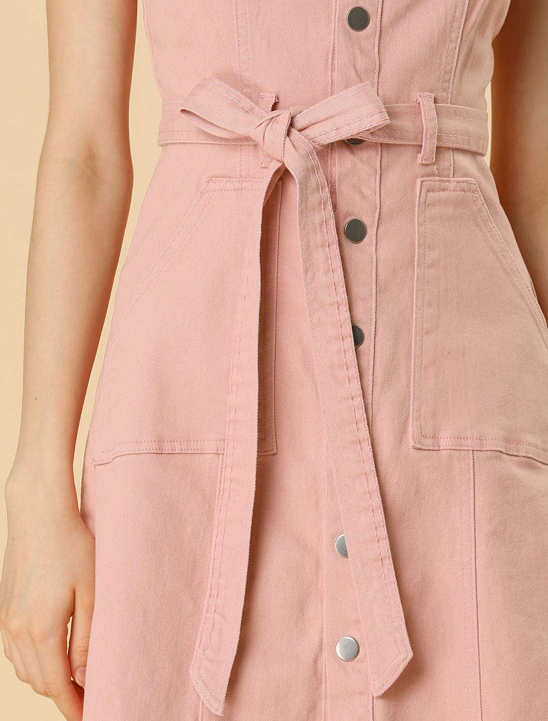 imageAllegra K Womens Classic Overall Dresses Adjustable Strap Pinafore Denim Jean DressPink