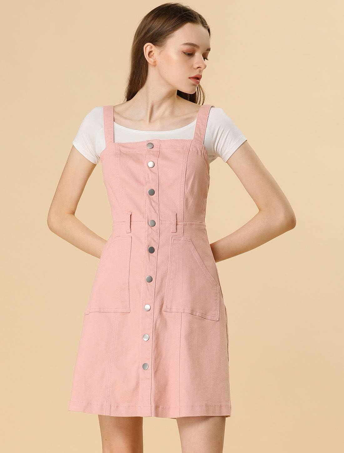 imageAllegra K Womens Classic Overall Dresses Adjustable Strap Pinafore Denim Jean DressPink