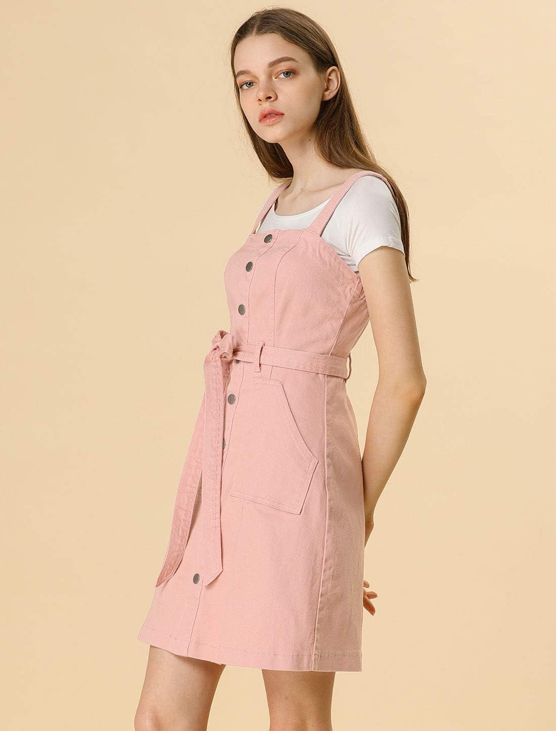 imageAllegra K Womens Classic Overall Dresses Adjustable Strap Pinafore Denim Jean DressPink