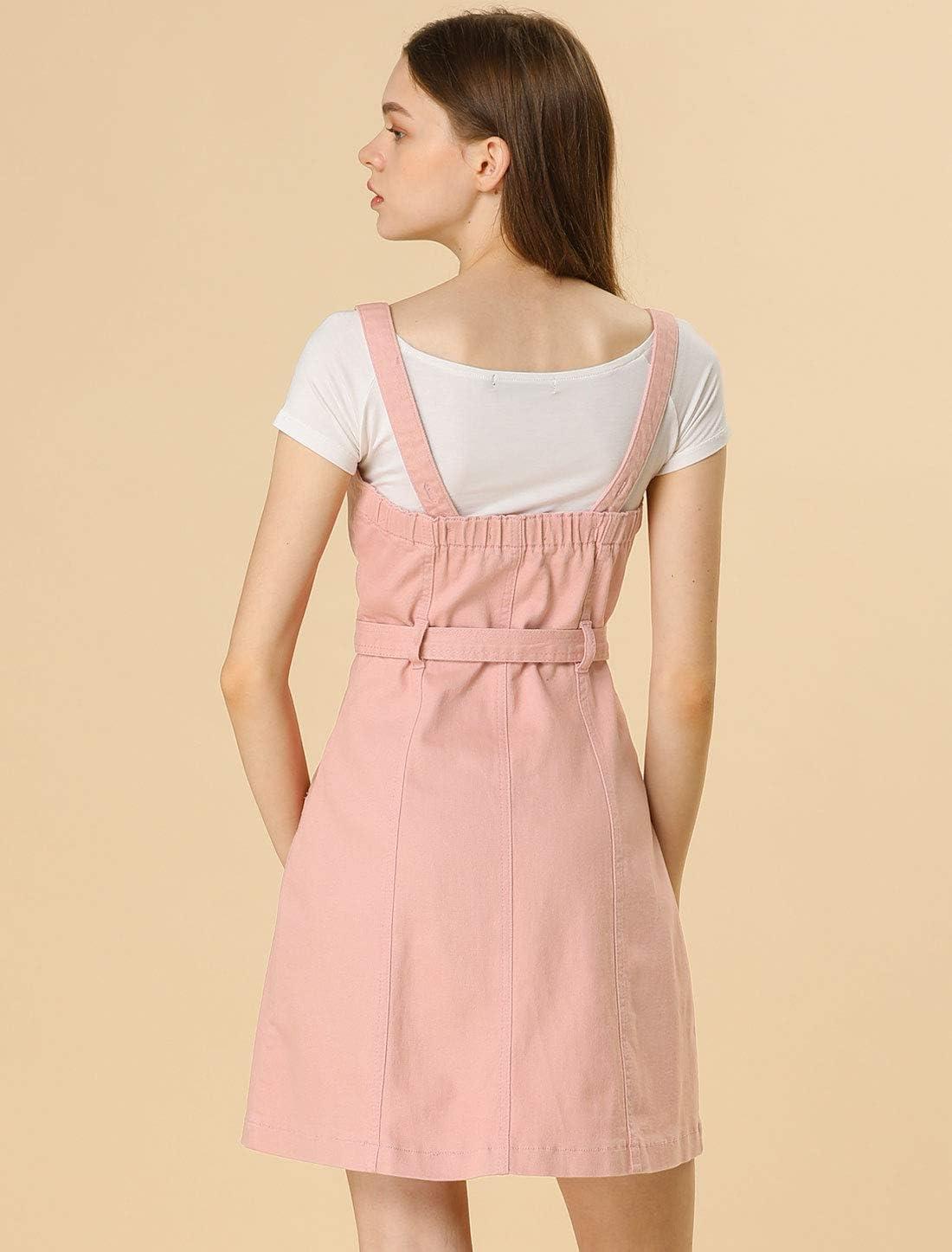 imageAllegra K Womens Classic Overall Dresses Adjustable Strap Pinafore Denim Jean DressPink