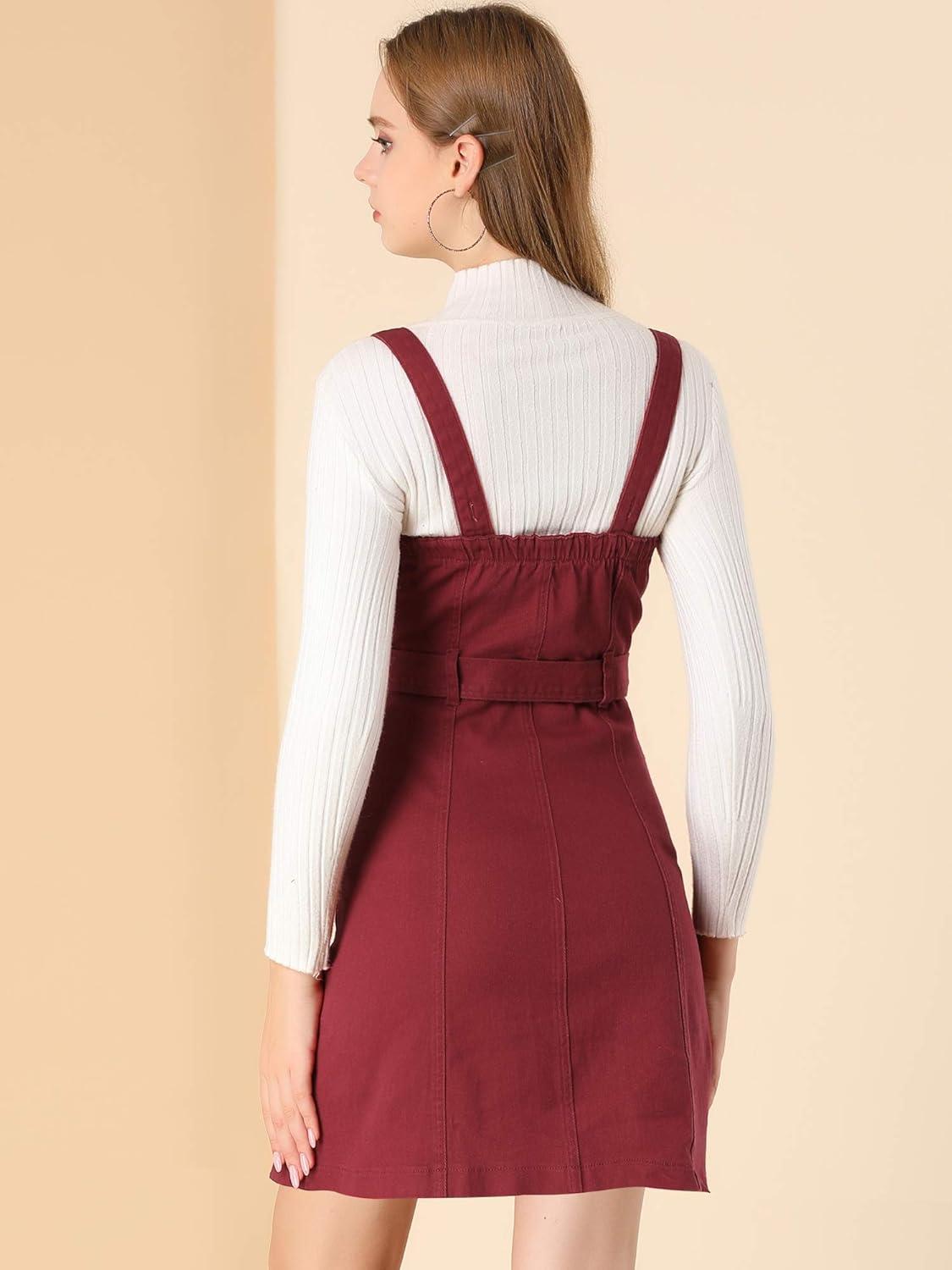 imageAllegra K Womens Classic Overall Dresses Adjustable Strap Pinafore Denim Jean DressWine Red