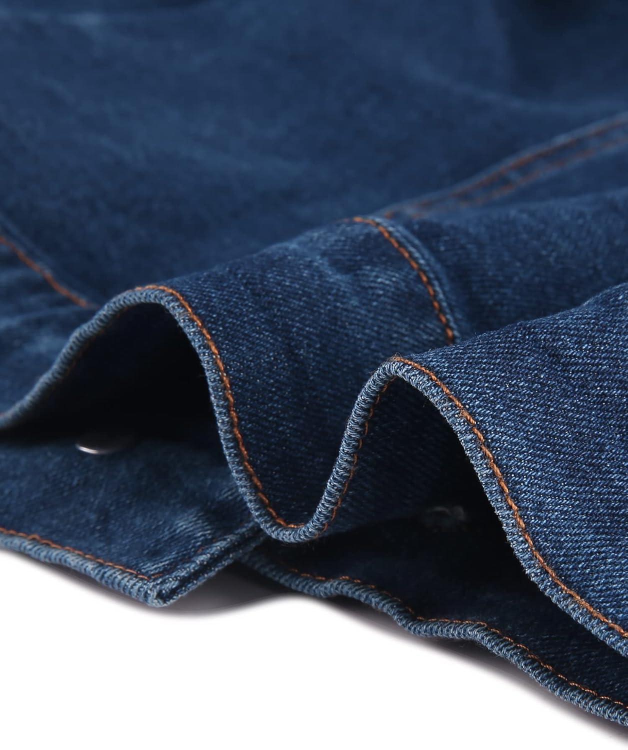 imageAllegra K Womens Denim Jacket Collarless Round Neck Button Down Long Sleeve Jean JacketsDark Blue