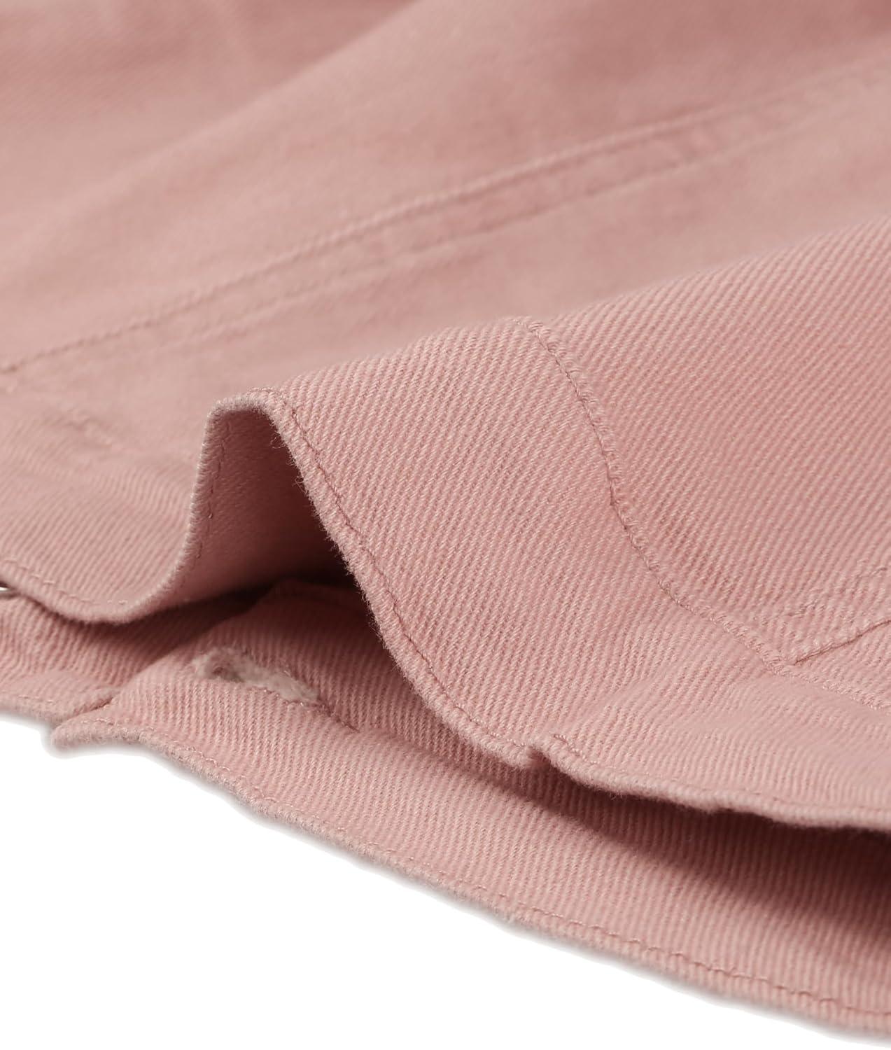 imageAllegra K Womens Denim Jacket Collarless Round Neck Button Down Long Sleeve Jean JacketsDusty Pink