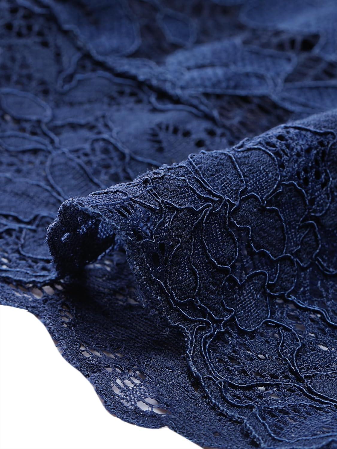 imageAllegra K Womens Elegant 34 Sleeve Sheer Floral Lace Shrug TopDark Blue