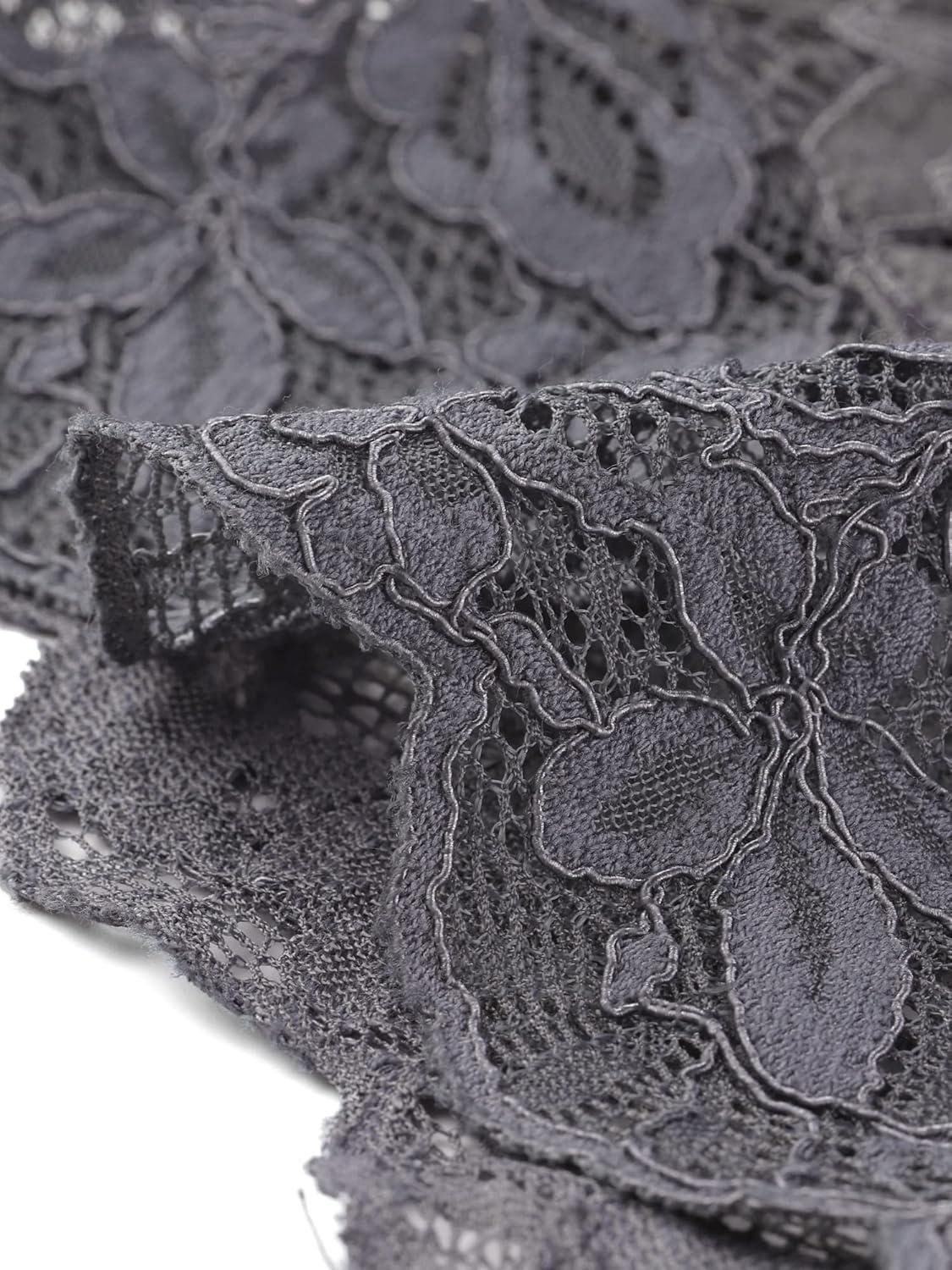imageAllegra K Womens Elegant 34 Sleeve Sheer Floral Lace Shrug TopDark Gray