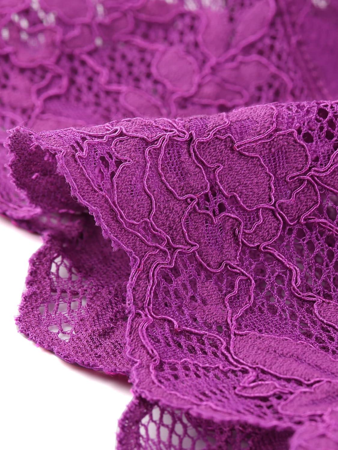 imageAllegra K Womens Elegant 34 Sleeve Sheer Floral Lace Shrug TopRose Purple